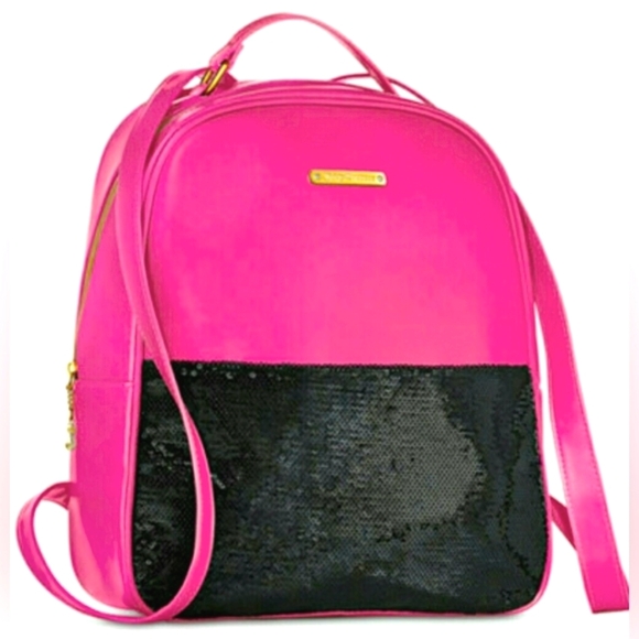Juicy Couture Hot Pink with Black Sequins Backpack Purse - Picture 1 of 9